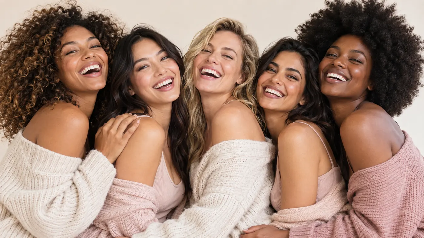 Grupo de mulheres diversas sorrindo juntas